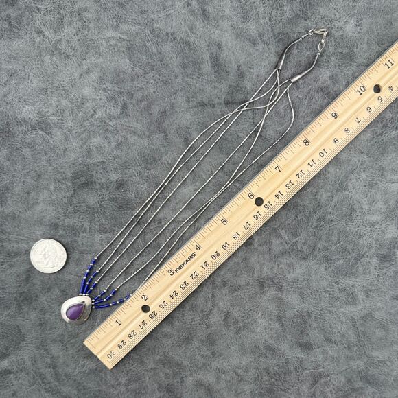 Native American Liquid Sterling Silver Purple Sugilite Blue Lapis Necklace VTG - Picture 11 of 16